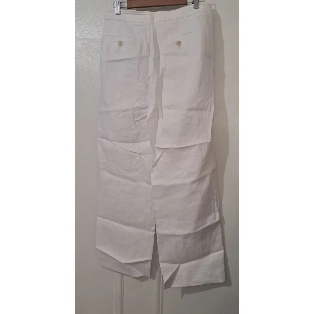 Banana Republic Womens Size 10 Wide Leg white 100% linen pants Travel Palazzo